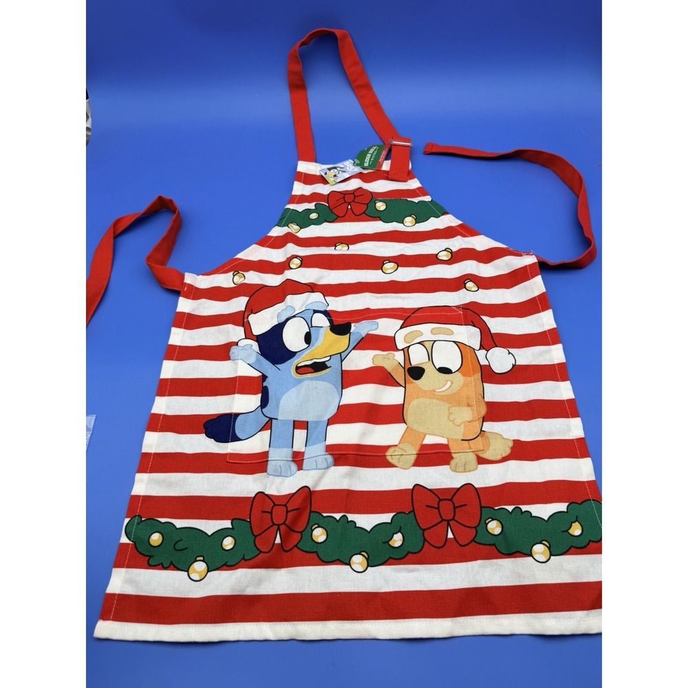 Bluey Bingo Kids Christmas Apron Sleigh Bell Bistro Holiday NWT 23x33